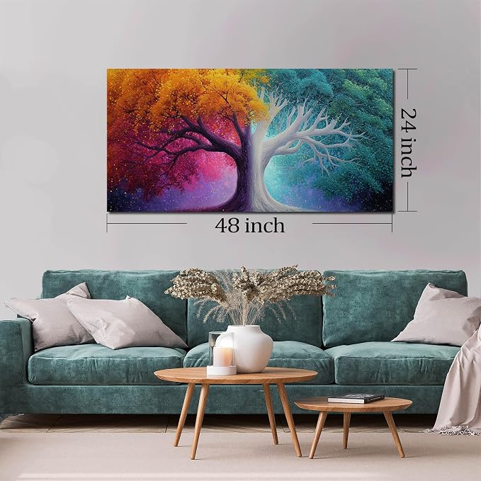 AOZEMI Colorful Wall Art for Living Room Bedroom Home Office Large Tree Canvas Wall Decor Modern Pictures Art Grey Artwork 24"x 48"