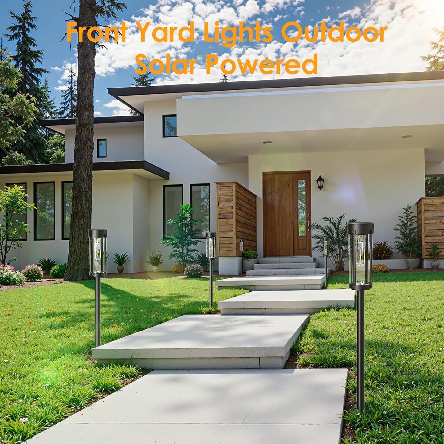 Solar Pathway Lights Outdoor 6 Pack, Bright & Taller Solar Lights Outdoor Waterproof, Auto On/Off 15Hrs+ Morden Path Light Solar Powered Landscape Lights for Yard Garden Walkway Driveway Lawn