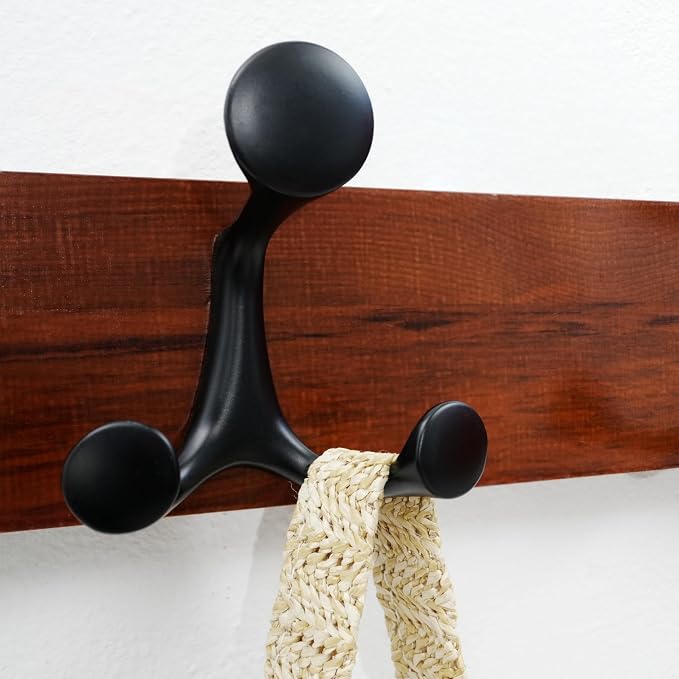 WEBI Coat Rack Wall Mount,36" Solid Wood Coat Hooks Wall Mounted Coat Hanger,16" Hole to Hole,Heavy Duty Hook Rack Rail,6 Triple Hooks for Hanging Coats,Jacket,Clothes,Hat,Backpack,Cherry