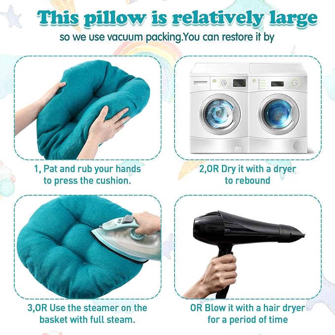 Fumete 8 Pcs 16 Inch Floor Cushions Pillow for Kids Bulk Classroom Round Flexible Seating Floor Cushions for Students Home Daycare School Reading Corner Yoga Meditation Picnic (Turquoise)