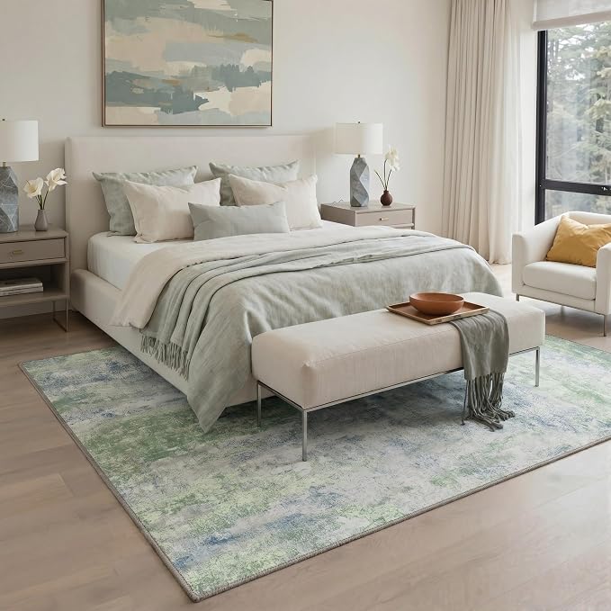 BEIMO 2X3 Rugs for Entryway Entrance Kitchen Bathroom, Machine Washable Modern Abstract Soft Area Rug Door Mat, Indoor Floor Carpet with Non Slip Rubber Backing, Light Blue Green