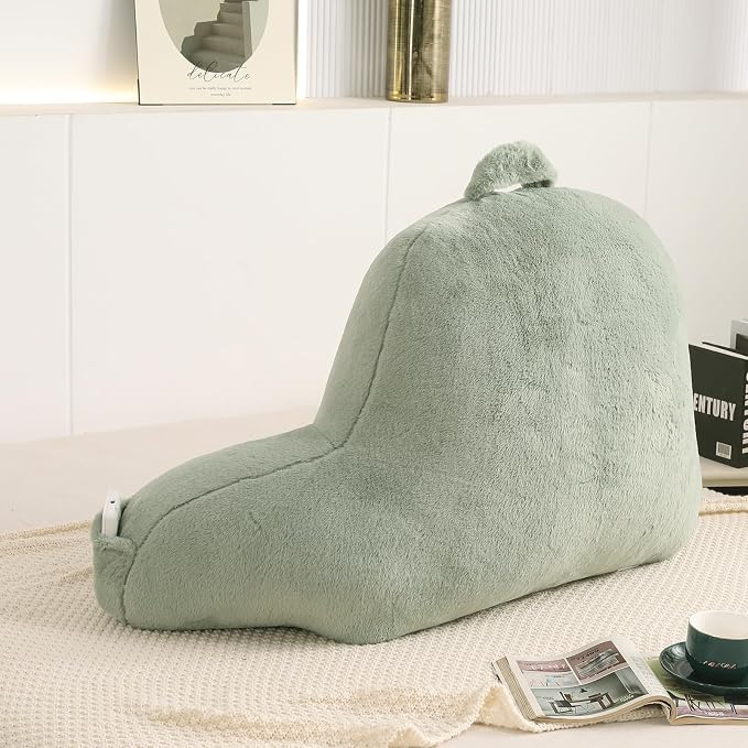 Soft Reading Pillow for Bed with Arms,Middle,Green,Faux Fur | 17" Backrest with Arms for Gaming & Lounging,Oeko-TEX Certified Plush Back Pillow for Teens Room