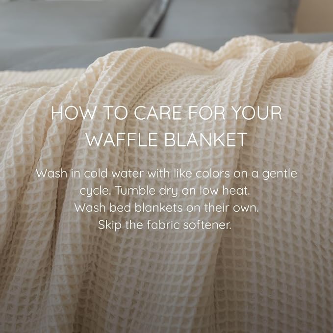 Premium Waffle Throw Blanket Twin Size - Luxury, Pure 100% Turkish Cotton, Light and Airy Waffle Weave All-Season Quilt - Natural Undyed Decorative Bedspread (Natural, Twin 63" x 91" Inch)