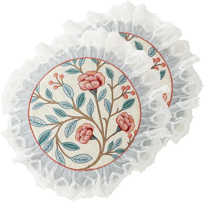 bilin gaier Linen Throw Pillow Cover,Set of 2,Diameter 16"-Flowershadow C | Designer Vintage Elegant Round Pillow Cover,Concealed Zipper,Floral Pattern,Sofa,Bedroom,Living Room,Lounge Chairs