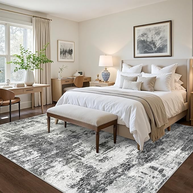 9x12 Area Rugs Living Room Rugs: Large Washable Rug with Anti-Slip Backing Non-Shedding Stain-Resistant Soft Abstract Carpet for Bedroom Dining Room Nursery Home Office - Black