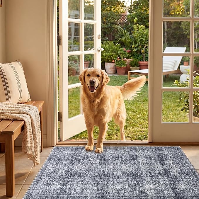 Sasttie 2x3 Rug, Ultra-Soft Washable Rug, Low Pile Foldable Thin Carpets with Non-Slip Backing, Skin-Friendly Stain Resistant Carpet for Living Room, Bedroom, Kitchen, Dorm, 2x3, Black Grey