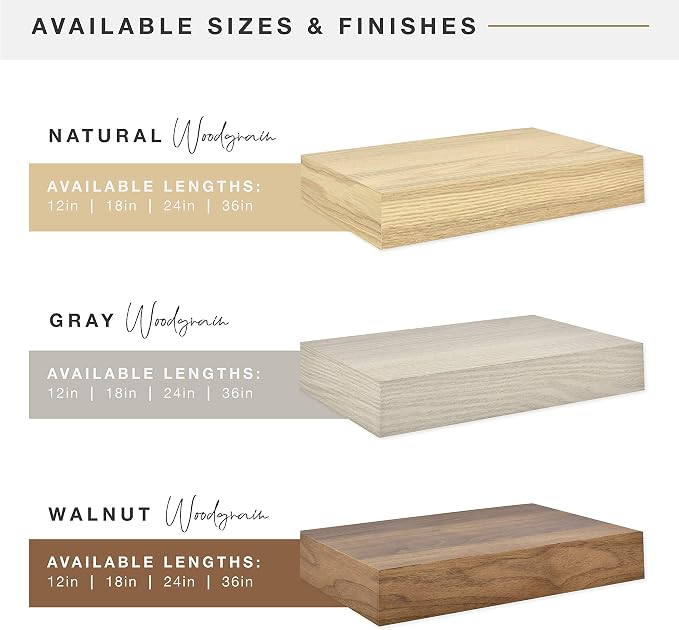 MCS Natural Woodgrain Floating Shelves, 12 Inch x 4 Inch, Set of 2, 12 x 4