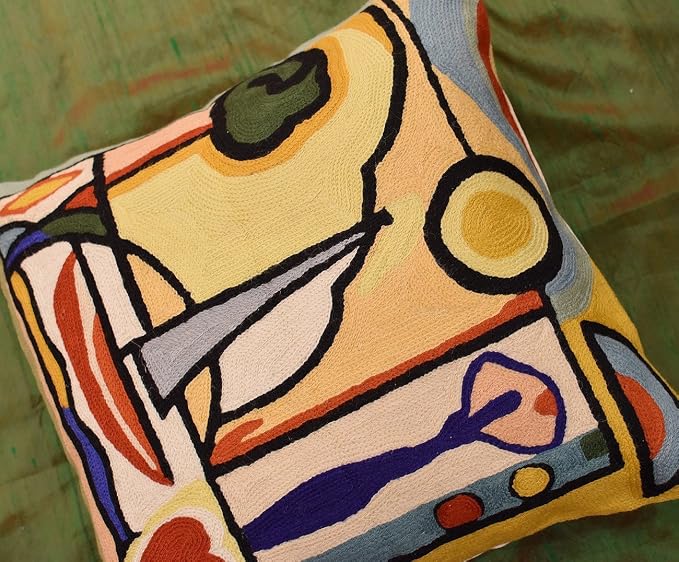 Modern Decorative Pillow Cover by Alfred Gockel Coastal Throw Pillowcase Accent Abstract Pillowsham for Couch Nautical Toss Cushion Chair Cushion Hand Embroidered Wool Size 18x18