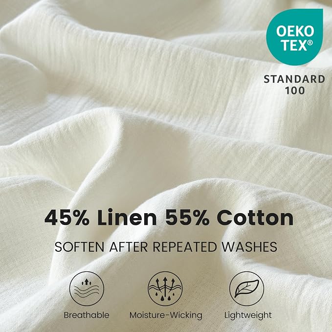Simple&Opulence Linen Cotton Blanket with Double Layered Folded Edge for Couch/Bed/Sofa/Gift, Natural Flax Solid Color Soft Breathable Cozy Farmhouse Home Décor - White, 90"x90"