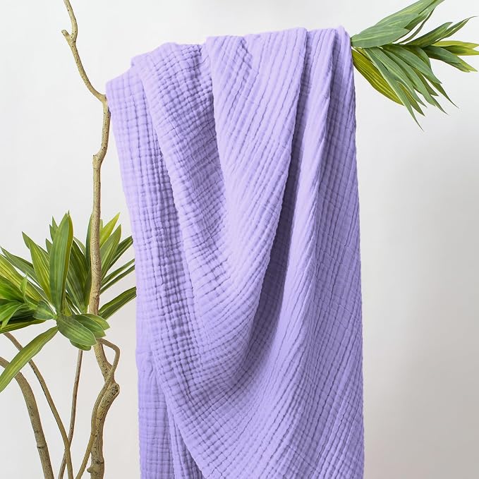 Carriediosa 100% Cotton Muslin Throw Blanket 50" X 70" Throw XL Size，4-Layers Summer Gauze Throws for Bed Couch，Soft Lightweight Breathable Linen Blankets Bedspread for Adults All Season，Light Purple