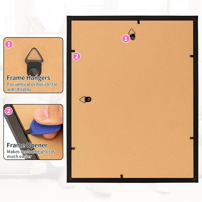 Picture Frames, 8.5 by 11 Diploma Frame, Black Photo Poster Frames with Clear Plexiglass, 8.5 x 11 Wall Hanging Certificate Frame for Collage Office Home Wall Decor, 2 Pack