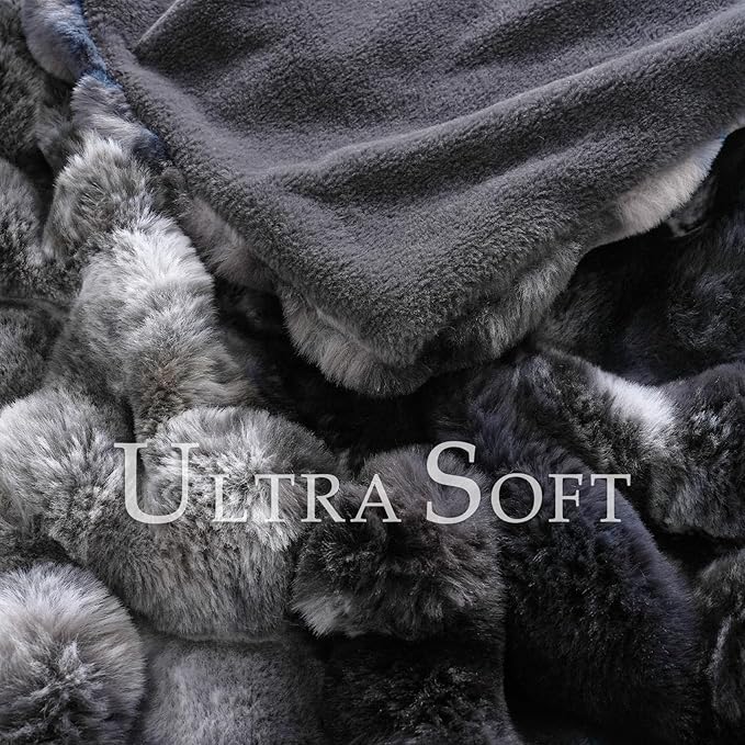 BENVWE Fluffy Faux Fur Throw Blanket for Couch, Soft Plush Thick Cozy Fuzzy Luxury Minky Bubble Blanket for Home Living Room Decor Gift for Women, Tie-dye Grey, 63" x 80", 1100GSM