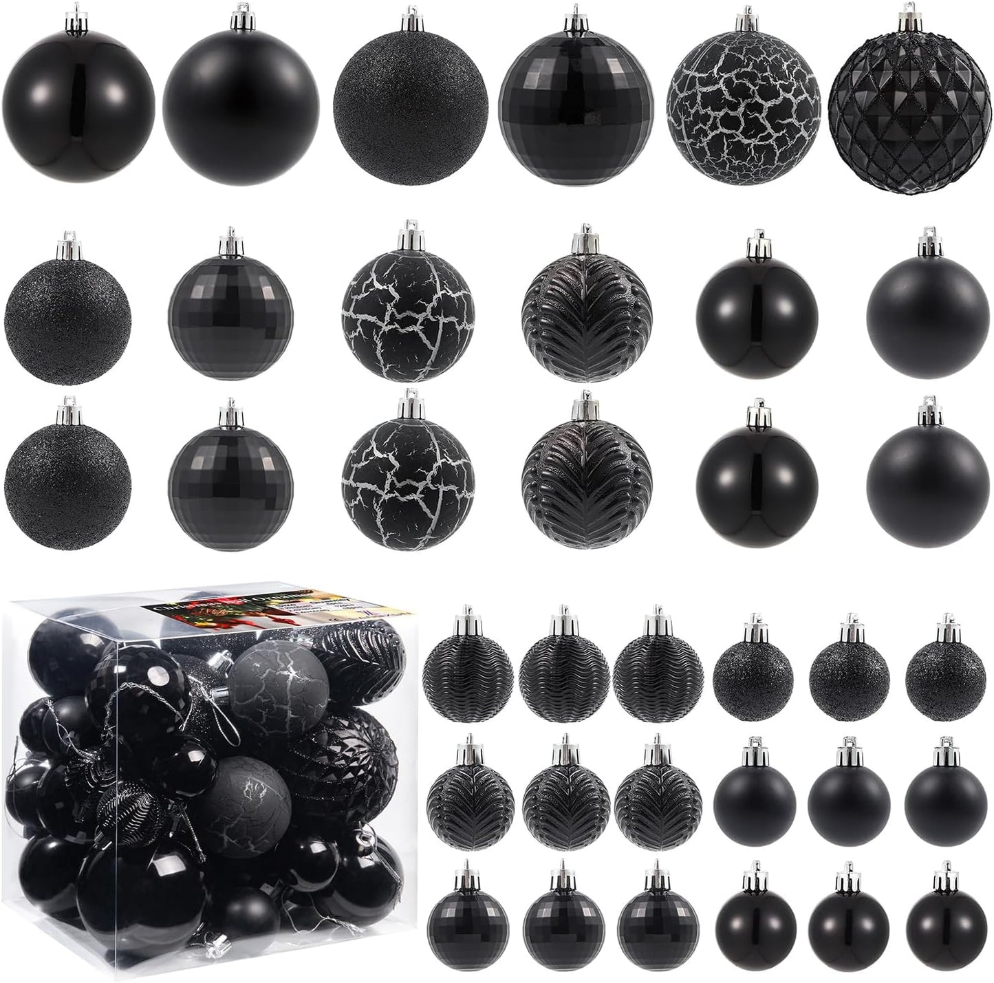 LANGXUN 36pcs Black Christmas Tree Decorations Balls, Bolas De Navidad, 2025 Christmas Decor, Indoor Outdoor Shatterproof Christmas Ornaments, Xmars Party Wedding Suppiles