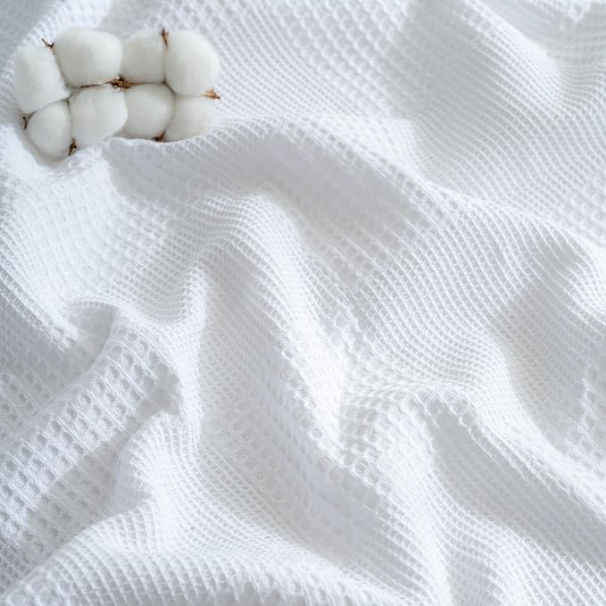 100% Turkish Cotton Blanket King Size Waffle Weave Blankets, Made in Turkiye, Light Airy Throw Bedspread (White, King Size Blanket 90 x 110 inch)