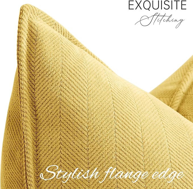ZWJD Yellow Pillow Covers 18x18 Set of 2 Chenille Throw Pillow Covers with Elegant Design Soft and Luxurious Decorative Throw Pillows for Couch, Bed, and Home Decor