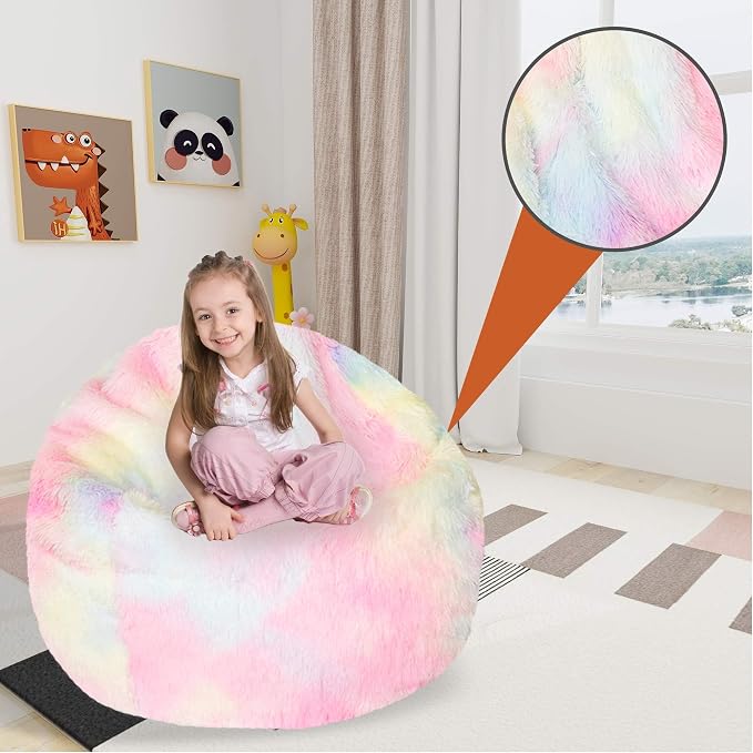 BCU Bean Bag Chair Cover Ultra Soft Fluffy Faux Fur Beanbag Cover Plush Living Room Chairs Cover for Adults and Kids, Light Blue
