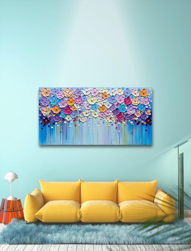 Yika Art 3D Paintings, Modern Abstract Oil Painting Hand Painted On Canvas Abstract Artwork Picture Wall Decoration for living room - Gorgeous Flowers Wall Art-30X60 Inch