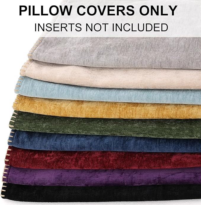 decorUhome Summer Chenille Soft Cozy Throw Pillow Covers 22x22 Set of 2, Modern Farmhouse Boho Velvet Decorative Euro Sham Pillow Cases with Stitched Edge for Couch Sofa Bed Home Decor, Cream White