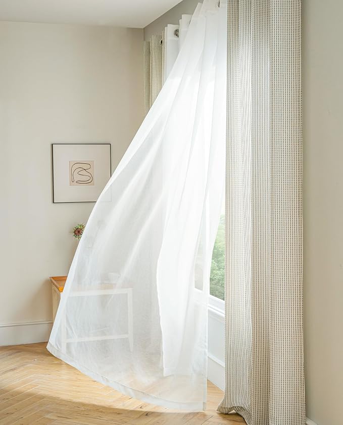 DriftAway 3D Chenille Striped Curtains 96 Inches Long Tweed Linen Textured Light Filtering Woven Embroidered Luxury Soft Drapes for Living Room Bedroom Grommet Privacy 2 Panels W52 x L96 Green Gray