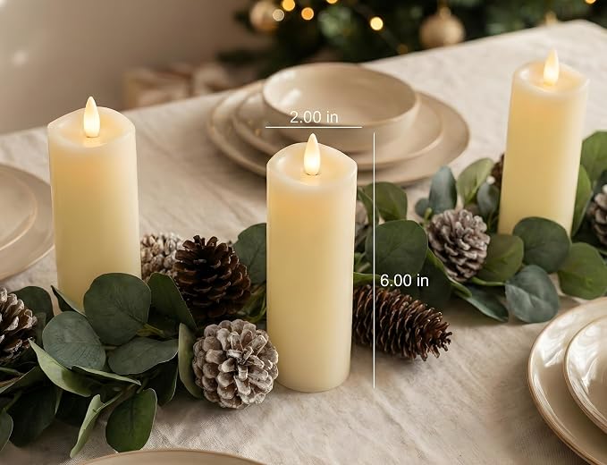 Flameless Candles Flickering with Remote Timer, Battery Operated LED Candles Up to 400 Hours, 3D Moving Flame Real Wax, Set of 3, 2‘’x6‘’ (Ivory, 2inx6in)