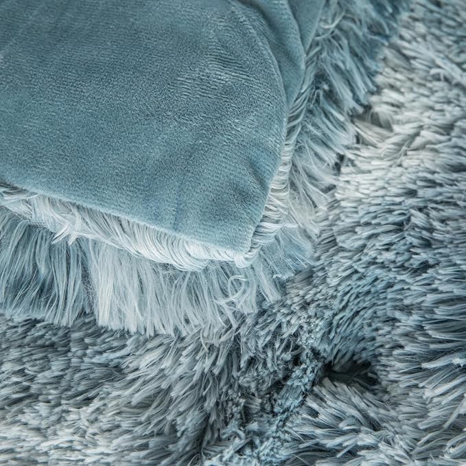 chovy Faux Fur Tie-Dyed Blue White Colorful Comforter Sets King - 3PC Bed Set Ultra Soft Plush Flannel Velvet Fluffy Fuzzy Bedding（Comforter x 1 Pillowcases x 2）