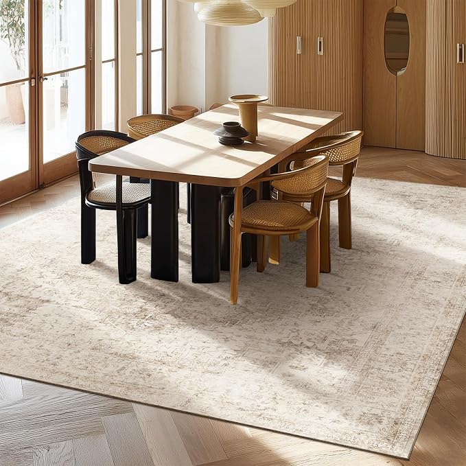 Machine Washable Rugs for Living Room: 6x9 Area Rugs for Bedroom Ultra Soft Non-Slip Low Pile Vintage Distress Boho Large Carpet for High-Traffic Dining Room - Farmhouse Decor