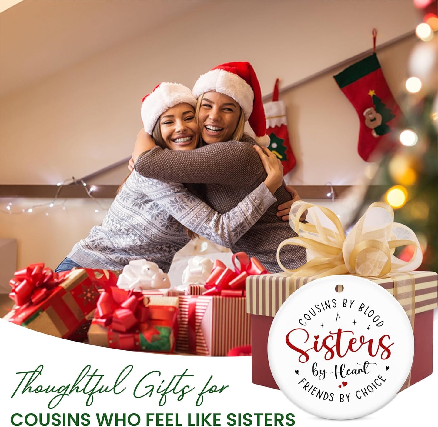 OASSIE Sister Gifts for Cousins Female - Ceramic Christmas Ornaments 2025 for Tree Decorations - Birthday Long Distance Cousins Sister Gifts for Women, Cousin Gift Ideas for Christmas Decorations