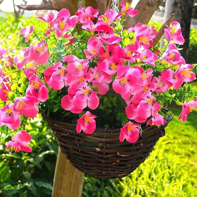 trytuny Artificial Flowers for Outdoor, Realistic Faux Plants for Outside Indoor Porch Patio Window Box Planter Home Decor (12pcs - Rose red)