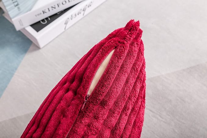 TangDepot Velvet Big Corduroy Pillow Covers 12x24 Deep Red 2-Pack | Soft wide-stripe corduroy pillow cover, hidden zipper, machine washable, easy refresh, for bedroom living room indoor outdoor