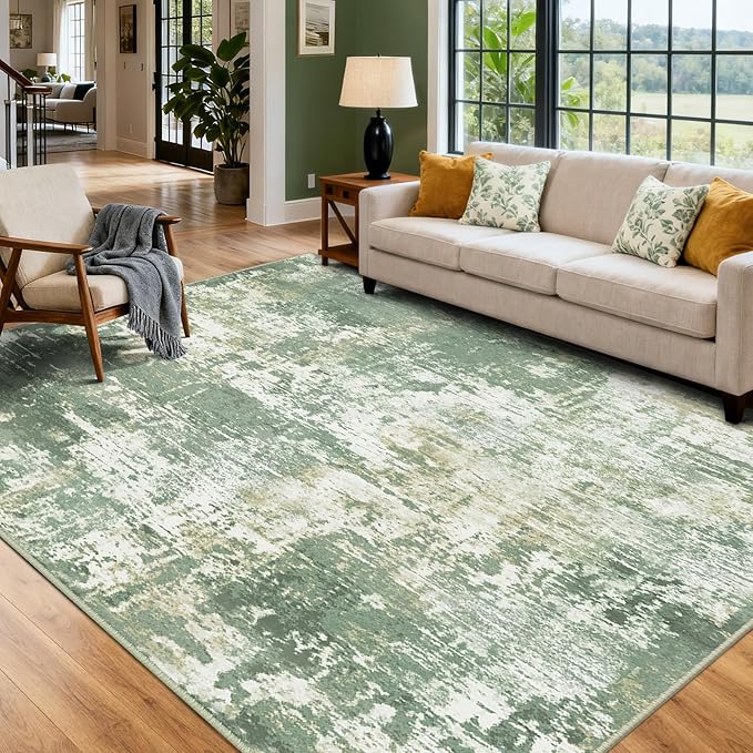 RELEANY Washable Area Rugs 5'x8' Non-Slip Modern Abstract Soft for Living Room Entryway Bedroom Nursery, Print Pattern, Light Green/Yellow