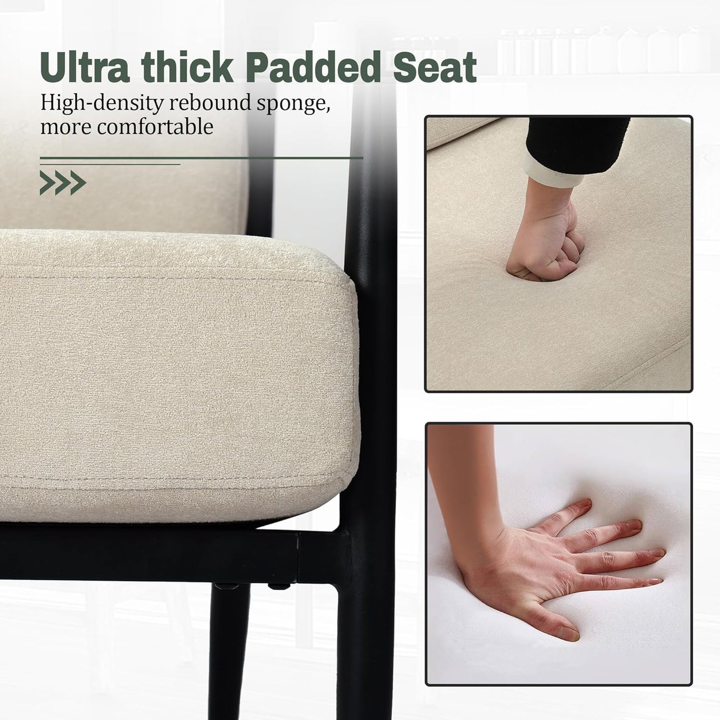 Modern Accent Chair for Living Room Bedroom Mid Century Arm Chair Upholstered Office Accent Chair Comfy Waiting Room Chair with Metal Frame, Beige