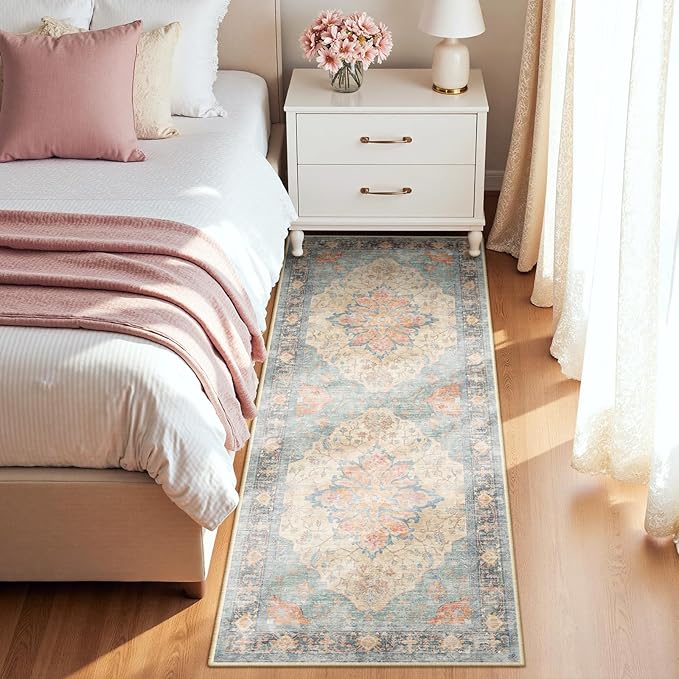 RELEANY Area Rugs 2'x6' Runner Rug Non Slip Washable for Kitchen Hallway Bedroom Beside Laundry Room Bathroom Rug, Floor Carpet, Blue Orange Red
