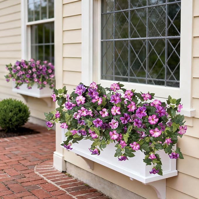 2PCS Artificial Petunia Flowers for Outdoors, Fake Flowers for Outdoor Planters UV Resistant Faux Silk Petunias for Garden Porch Yard Balcony Patio Realistic Home Kitchen Decor(Gradient Purple)