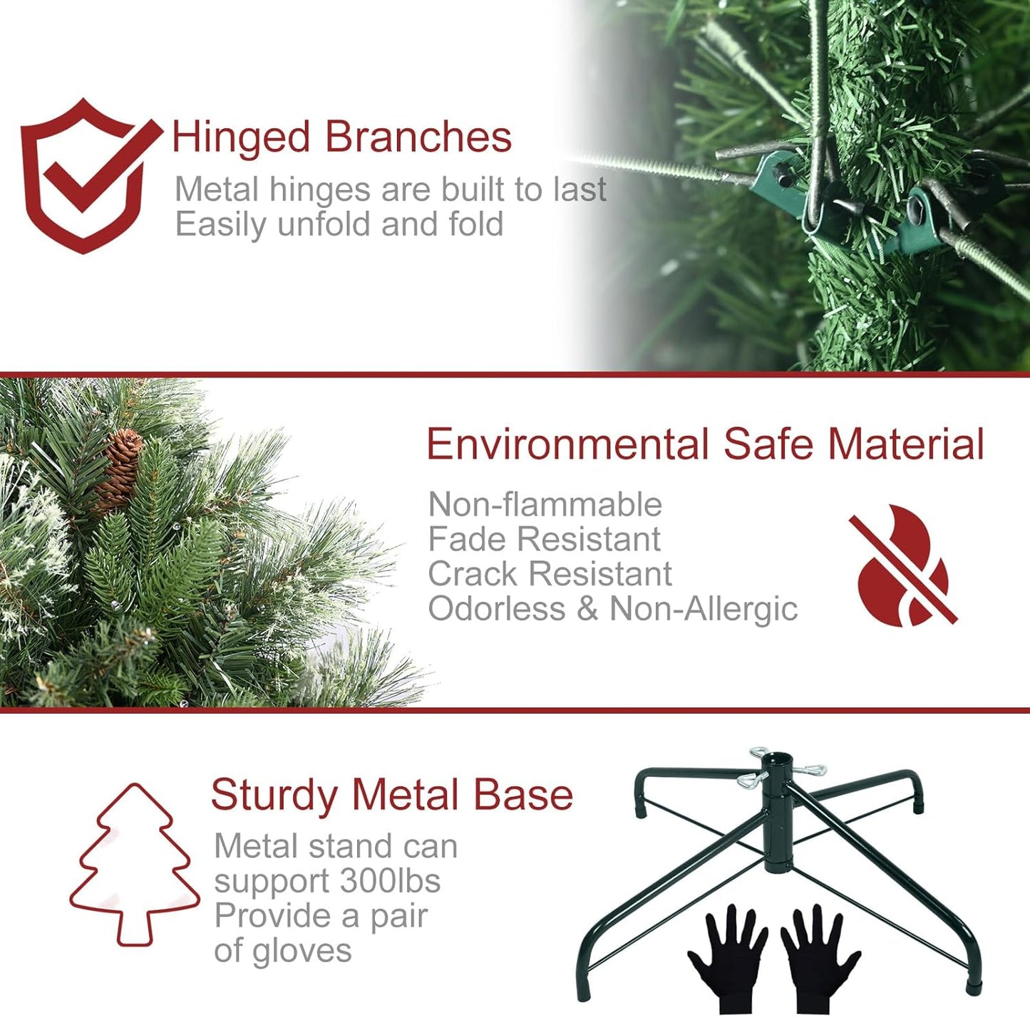 Kadunmina 5ft Artificial Christmas Tree Carolina Pine Tree, Unlit Hinged Premium Xmas Trees with 647 Branch Tips, Pine Cones, Foldable Metal Stand for Home, Office, Holiday Party Decoration