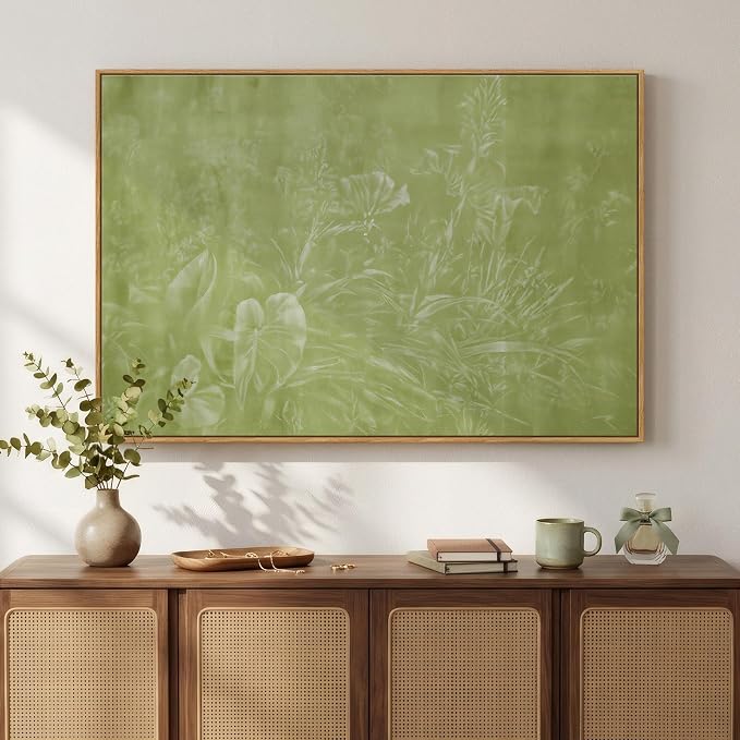 Framed Green Abstract Botanical Wall Art, Modern Minimalist Sage Green Canvas Prints Artwork for Walls, Flower Silhouette Paintings Wall Decor for Living Room Bedroom Dinning Room Office, 24x36 In