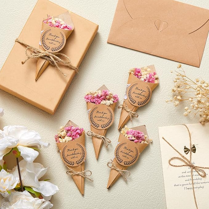 6 Pcs Mini Dried Flower Bouquet Magnet Bulk Wedding Baby Shower Flower Party Favors for Guests Natural Dried Flowers Bundle Mother's Day Graduation Home Decoration DIY Crafts Gifts