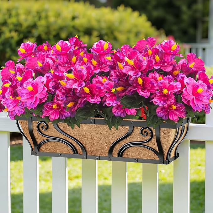 Grunyia Artificial Hibiscus Flowers for Outdoors, Silk Tropical Flowers, UV Resistant Faux Plants, 5 Bundles for Planter Patio Porch Garden (Fuchsia)