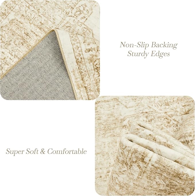 Soalmost Washable Area Rug 10x14, Large Soft Rugs for Living Room Vintage Beige Rug 10x14 Area Rugs for Bedroom Dining Room Floral Non-Slip Thin Rug
