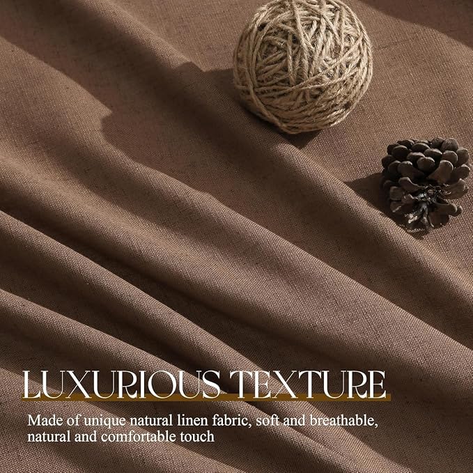 Jowels Caramel Brown Linen Curtains 96 Inch Long 2 Panels for Living Room | Light Filtering Semi Sheer Curtain, Back Tab Pocket Pleated Look, Boho Farmhouse Textured Privacy Drapes for Bedroom Window