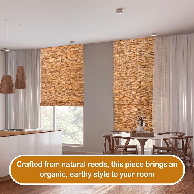 DoubleFill 4 Pcs Bamboo Shades Outdoor Reed Roll Up Blinds 48" W x 72" H Blackout Sunshade Cordless Bamboo Blinds for Home Porch, Patio & Windows Decor Shutters Sunlight Privacy Screen(Carbon Brown)