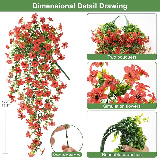 Artificial Fake Hanging Flowers Plants for Outdoor Spring Summer Decoration,2 PCS Faux Silk Daisy with Eucalyptus Leaves,UV Resistant Look Real for Outside Home Planter Porch Patio Balcony Yard Decor