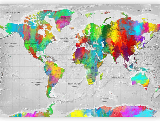 artgeist Premium Wall Mural World Map 157x110 in - XXL Non-Woven Wallpaper Fleece Wall Decor Photo Print Picture Image Design Home Map of The World k-A-0128-a-a