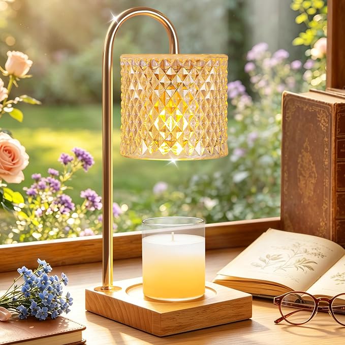 TigQiang Candle Warmer Lamp with Timer Dimmer, Birthday Gifts for Women Mom, House Warming Gifts, Elegant New Home Decor, Wax Warmer for Jar Candles, Heater Lamp for Scented Wax, Amber Glass
