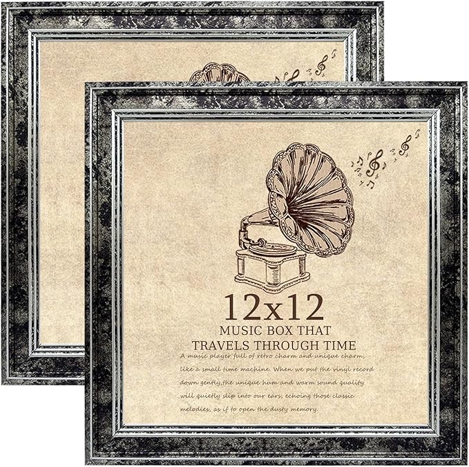 12x12 Picture Frame set of 2-Vintage Frames with Real Glass - Antique Style Frames for Wall - Ornate Frame for Classic Black Office or Home Decor Display Family Friends Wedding Gift