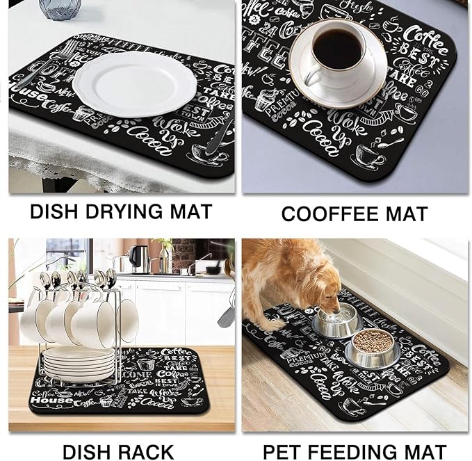 Absorbent Hide Stain Anti-Slip Coffee Bar Mat, 24inx18in, Fit Under Coffee Machine, Dish Drying Mat for Kitchen Countertops