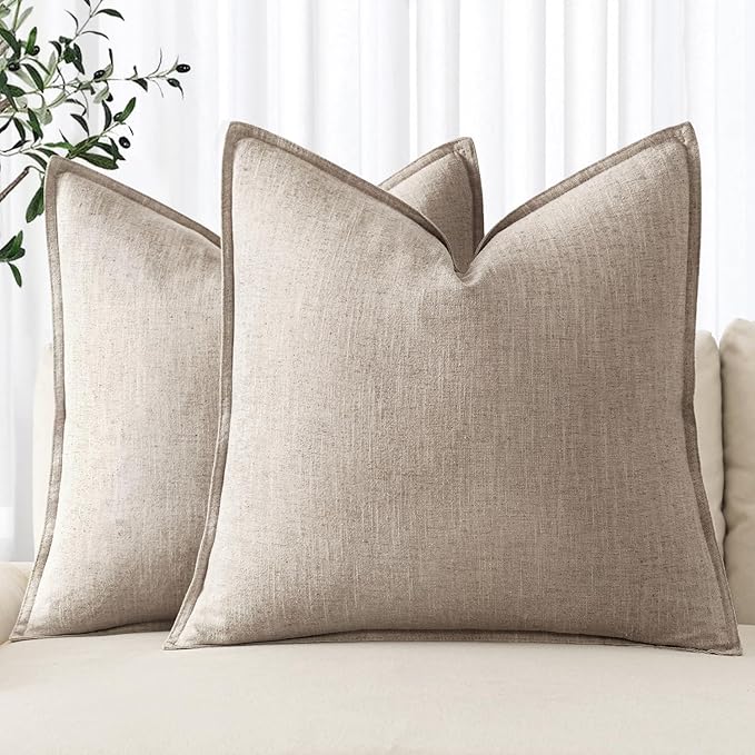 MIULEE Decorative Linen Pillow Covers 18x18 Inch Natural Linen Boho Farmhouse Neutral Couch Throw Pillows for Bed Pack of 2 Accent Modern Pillowcase Sofa Livingroom Home Decor