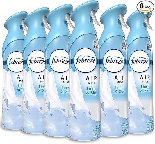 Febreze Air Mist, Air Freshener Spray, Odor Fighting Room Spray, Deodorizer for Home Bathroom Kitchen Office Apartment Dorm Room Classroom, Linen & Sky Scent, 8.1oz (Pack of 6)