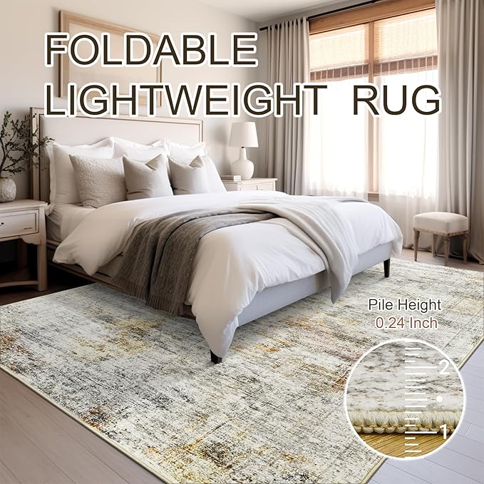 Soalmost 6x9 Area Rug for Living Room Washable 6x9 Non-Slip Modern Abstract Rugs for Bedroom Dinning Room Ultra-Thin Indoor Gray Rust