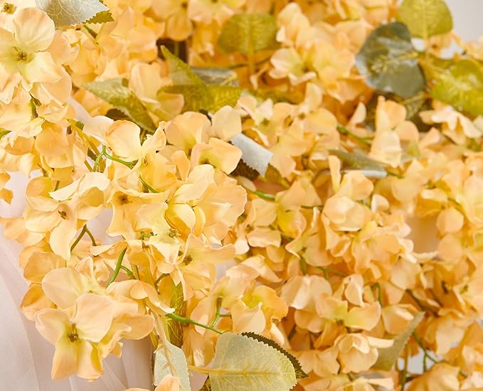 PONKING Flower Garland, Artificial Hydrangea Vine Flowers, Hanging Fake Hydrangeas Vine for Room Anniversary Wedding Birthday Christmas Wall Arch Decor, 2 Pcs, Floral Garland, Champagne Flower