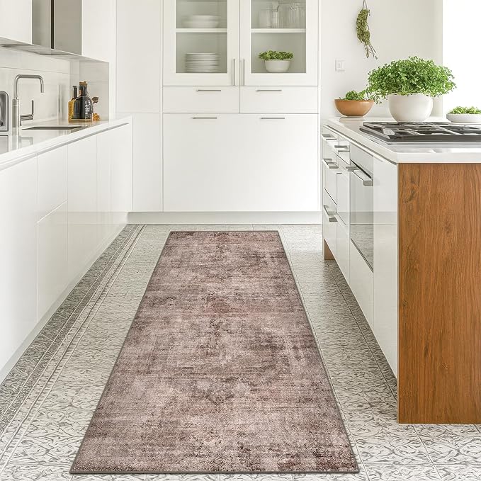 Hazo Haus Terracotta 2x6 Hallway Runner Rug, Non-Slip & Machine Washable Red Brown Rugs for Kitchen, Bathroom, Entrance Indoor, Low Pile & Soft Stain Resistant Farmhouse Decor